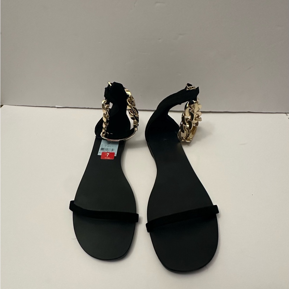 NEW Black Sandals with Gold Chain Accent size 7